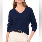 1. State Women's Navy Blue V-Neck Women's Sweater-Classic Casual Pullover Photo 0