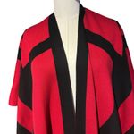 Chico's Cape Shawl Poncho Open Red Black Geometric OSFM 100% Cotton Cottage Boho Photo 2