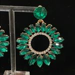 Emerald Green and rhinestone flower dangle earrings Photo 2