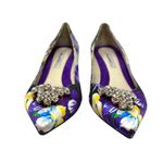 Brian Atwood Jael Kitten Heel Pumps Satin Floral Embellished Size 39‎ US 8 Purple Photo 2
