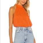 Alice + Olivia  Liana Orange Bow High Neck Sleeveless Checkered Blouse Top Size S Photo 0