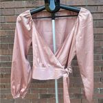 Victoria's Secret Wrap Blouse Size Small Metallic Rose Pink Shine Shimmer Tie Bow Photo 3