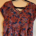 Xhilaration LARGE Rust Floral Women's Blouse Tunic Ruffle Lace-up Photo 0