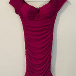 Privy  Mesh Ruched Off‎ The Shoulders Sweetheart Mini Dress In Berry Size S Photo 0