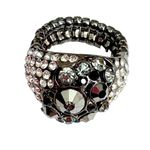 Adjustable Stretchy Bling Rhinestone Black Silver Cocktail Statement Ring Photo 0