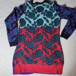Betsey Johnson Vintage Multi Print Mini Drees Sweater 80's Style Retro Size L Photo 7