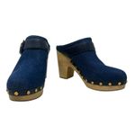 Veronica Beard  Dacey Denim Clogs Heels‎ Studded Buckle Wood Blue Size 9.5 Photo 3