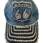 Y2k Jean route 66 crystal black bling cap hat Denim Diamonds biker Glam cowgirl Photo 0