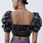 ZARA NWT  - crop top floral black purple green 100% cotton Sz L Photo 1