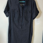 Vince Charcoal Button-Up Dress MIDI Size 12 Denim look rolled short sleeve Photo 0