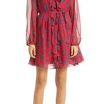 Saloni Tilly Ruffle Bib 100% Silk Long Sleeve Dress in Cherry Bows Red Photo 1