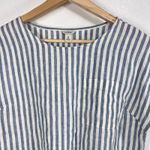 L.L. Bean Linen Striped Top Women's M Blue White Short Sleeve Casual Summer Size M Photo 2
