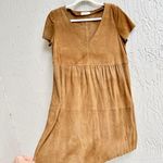 Ba&sh Short Sleeve Goat Suede Leather V-Neck Mini Dress Beige Women's 2 / Medium Photo 2