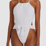 PQ Vale Monokini Swimsuit White High Cut Tie Waist Halter Neck Size Medium New Photo 8