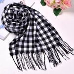 Unisex Gingham Plaid Skinny Scarf Black White New Photo 2