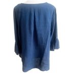 Bryn Walker  Lagenlook 100% Linen Tunic Size L Blue 3/4 Bell Sleeve Scoop Neck Photo 1