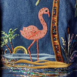 HARRITON WO SIZE M DENIM BUTTON DOWN SHIRT FLAMINGO WITH GLITTER CRYSTAL… Blue Size M Photo 3