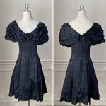 Vintage 80s 90s Off Shoulder Jacquard Short Dress Drama XS Black Photo 1