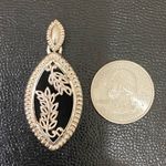 Sterling Silver Vintage 925 Signed Teardrop Oval Black Onyx Leaf Pendant 14.5g Photo 5