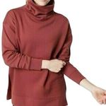Athleta 24/7 Funnel Neck Sweatshirt Organic Cotton Pullover Slit Maple Red L Photo 0