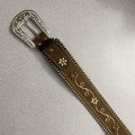 Nocona Belt Co Brown Leather Belt XL Silver Buckle Rhinestones Western Heavy Photo 1