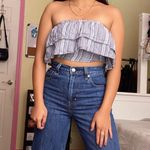 Hollister  striped flowy tube top in grey blue cropped Photo 1
