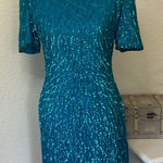 VINTAGE TEAL SEQUIN SPARKLY SHIFT DRESS. Size 6 Blue Photo 0