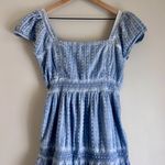 American Eagle Blue Short Puff Sleeve Tiered Midi Tie Back Dress Size Medium Photo 3