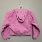 Forever 21  Light Pink Cropped Corduroy Drawstring Hood Bomber Jacket - Medium Photo 5
