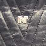 Nina Ricci Black Leather Tote Bag Drawstring Shoulder Purse Quilted Chevron Photo 6
