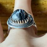 Genuine White Buffalo Sterling Silver Horseshoe Ring Size 7 Black Photo 1