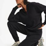 Mate the Label Organic Waffle Collared Half-Zip Sweatshirt in Jet Black, Size XS Photo 4