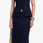 Madewell Linen Maxi Slip Skirt Juniper Berry Navy Minimalist Classic US 14 NWT Photo 0