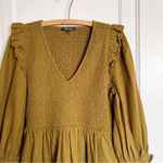 Madewell • Flannel Lucie V-Neck Smocked Mini Dress green ruffle puff sleeve Photo 3