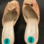 Marcello Paci Shoes Sz 8 Slides Kitten Heels Tweed Fabric Orange/Tan Tan Photo 0