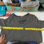 Gap  Black White Stripe Long Sleeve Swing Dress Midi V Neck Photo 8