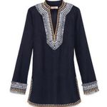 Tory Burch Navy Embroidered Fringe Detail 100% Cotton Tunic Size 8 Photo 2