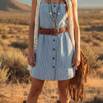 Hollister  Womens Pinstripe Dress Size Medium Short Button Down Front Photo 0