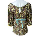 Free People  Yellow Floral Puff Drop Sleeve Tie Waist Boho Peasant Top Photo 1