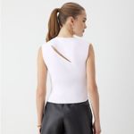 GSTQ White Ribbed Sleeveless Cutout Knit Stretch Top Size XS White Photo 2