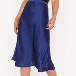 Nasty Gal NWT  Just My Type Satin Midi Skirt Navy Blue S Photo 0