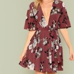 ✨HP✨Plunge Neck Bell Sleeve Botanical Dress✨ Red Size L Photo 1