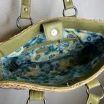 Bandalino Woven‎ Vintage VTG Straw Bag Purse Tote Floral Lined Green Handles Tan Photo 5