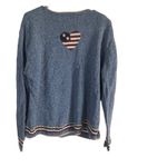 Christopher & Banks Vintage Embroidered American Flag Heart Blue Sweater Photo 3