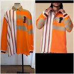Puma  Orange Tan White Burgundy Striped Collegiate Logo Collared Shirt $95 NWT M Photo 1