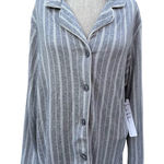 Nicole Miller New York Gray and White Striped Button Down Pajama Shirt NWT Large Photo 0