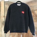 Topshop Lips Fuzzy Furry Crewneck Sweatshirt Pullover Sweater XS Dark Navy Blue Photo 3