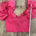 SheIn Hot Pink Ruffle Puff Sleeve Bow Back Crop Top One Size Party Statement Photo 2