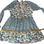 House of Harlow 1960 Boho Mini Dress Floral Long Sleeve Ruffle Tie Tassels Sz M Blue Size M Photo 8
