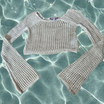 Urban Outfitters Cream Knit Bell Sleeve Crochet Cropped Boho Sweater -  Photo 0
